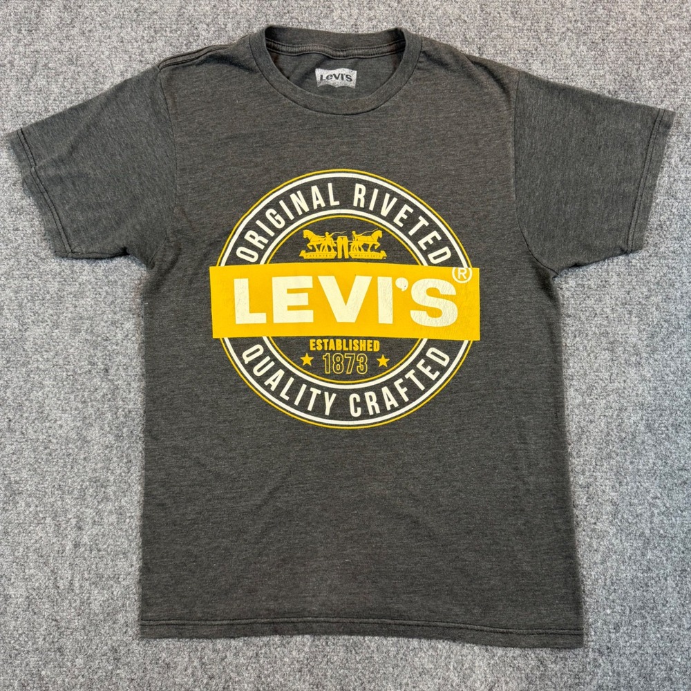 Levis Mens Graphic T-Shirt Small Charcoal Grey Original Riveted Short Sleeve Tee